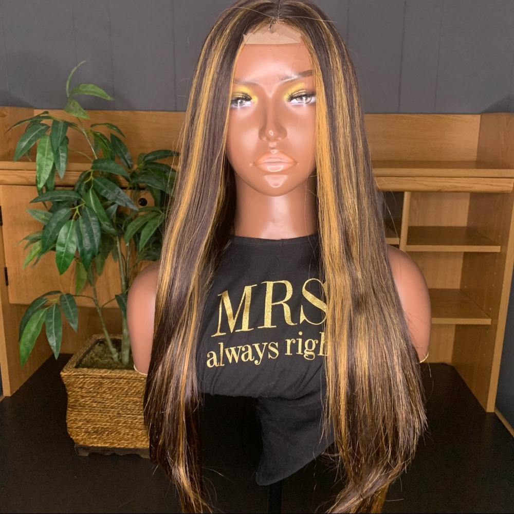 New 30inch Money Pieces/Balayage Synthetic Lace Closure Wig